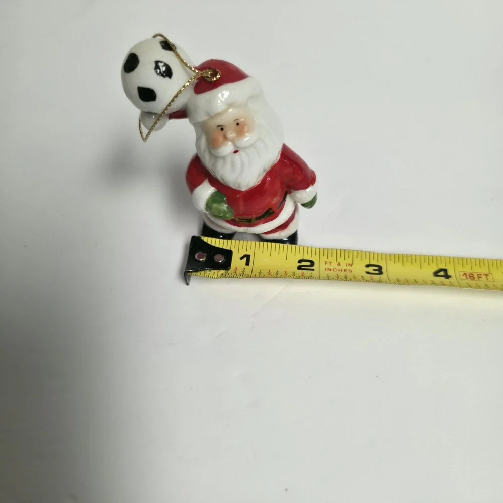 Vintage Ceramic Santa Claus Soccer Ball Christmas Ornament Retro Sports Holiday